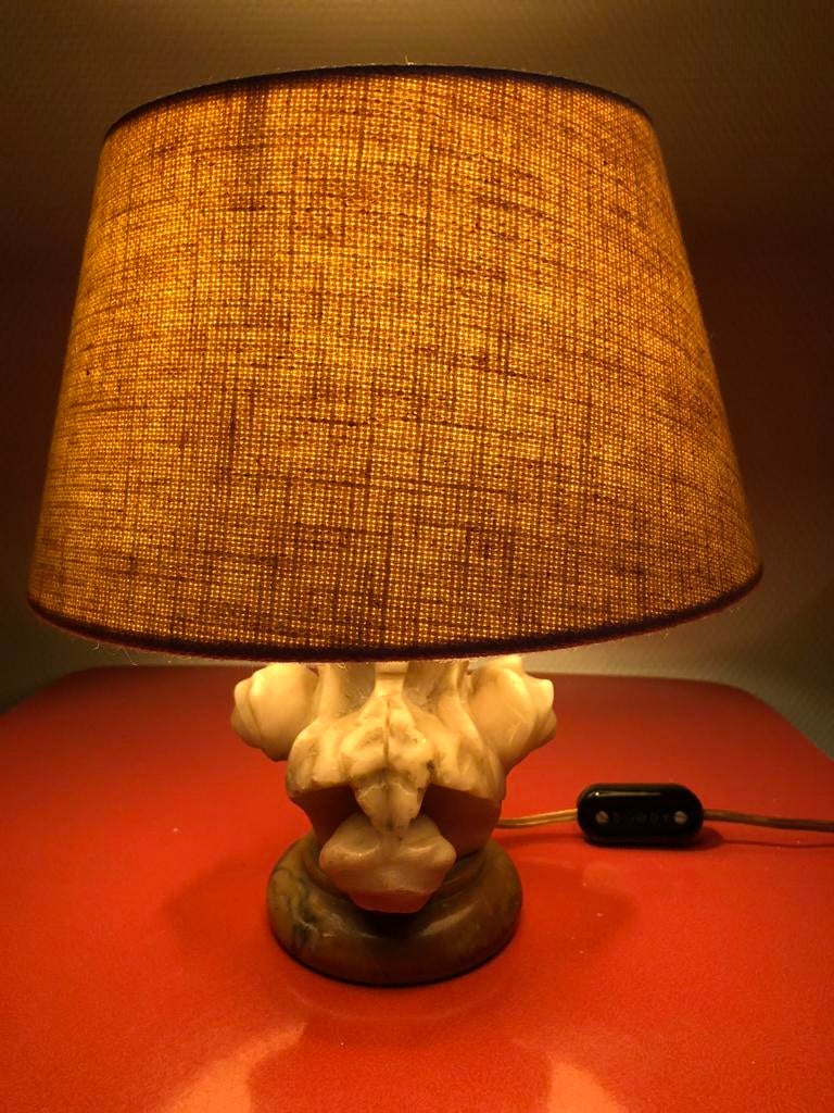 OPRUIMING: schemerlamp op speksteen voet, Ophalen of Verzenden, Zo goed als nieuw, Minder dan 50 cm