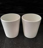 2 WITTE BLOEMPOTTEN ROOMWIT KERAMIEK HONINGRAAT H:14 Ø 11,5, Rond, Nieuw, Ophalen of Verzenden, Balkon