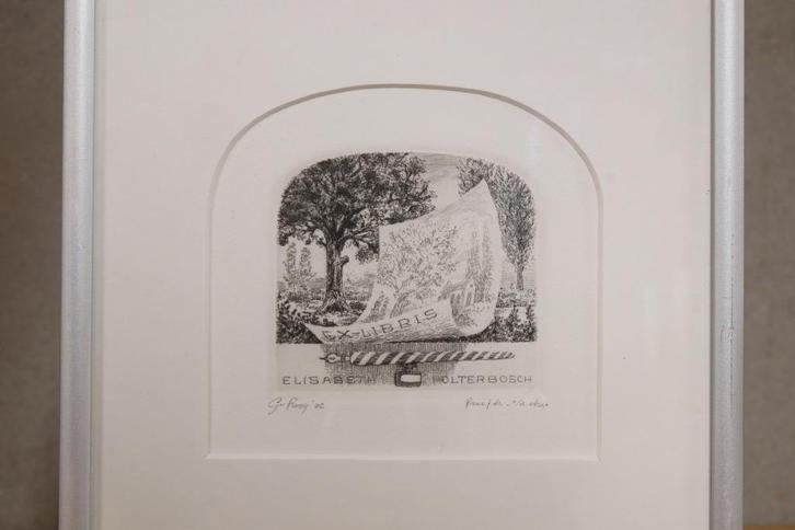 Ex libris Gerard van Rooy, ingelijst, in zeer goede staat, Antiek en Kunst, Kunst | Etsen en Gravures, Ophalen of Verzenden