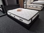 BOXSPRING MET MATRAS EN TOPPER ZWART LEDERLOOK + grijs stof, Tweepersoons, Zo goed als nieuw, 200 cm, 140 cm