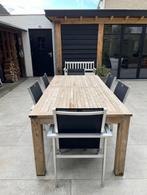 Teak houten tuintafel 220x100 cm met 6 aluminium tuinstoelen, Tuin en Terras, Gebruikt, Rechthoekig, Hout, Ophalen