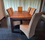 Eetkamertafel met leren stoelen, Ophalen, Gebruikt, 50 tot 100 cm, Vijf personen of meer