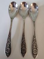 3x verzilverde theelepel - zonnebloem, Antiek en Kunst, Antiek | Bestek, Ophalen of Verzenden
