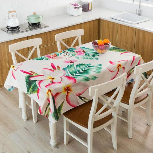 Rechthoekig Bloemen En Planten Tafelkleed / Tafellaken Wit, Huis en Inrichting, Tafelkleden, Nieuw, Rechthoek, Verzenden