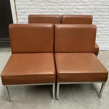 vintage bank / zitelementen / modules - cognac, chroom 