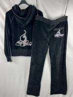 Zwarte Velours Trainingspak, Verzenden, Zwart, Maat 42/44 (L), Zo goed als nieuw