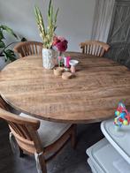 Ronde eettafel mango hout 150cm, Ophalen, 100 tot 150 cm, Rond, Zo goed als nieuw