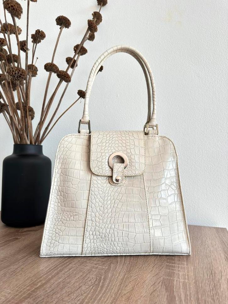 JAGO handtas - crème - grijs - krokodillenprint, Sieraden, Tassen en Uiterlijk, Tassen | Damestassen, Gebruikt, Handtas, Beige