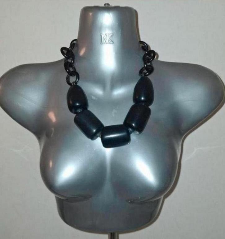 Manouk - ketting met grote kralen been, Sieraden, Tassen en Uiterlijk, Kettingen, Nieuw, Overige materialen, Zwart, Met hanger