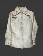 Vintage Shacket Maat M Crème Geborduurd Vogels Bloemen 70s, Kleding | Dames, Maat 38/40 (M), Verzenden, Wit, Vintage