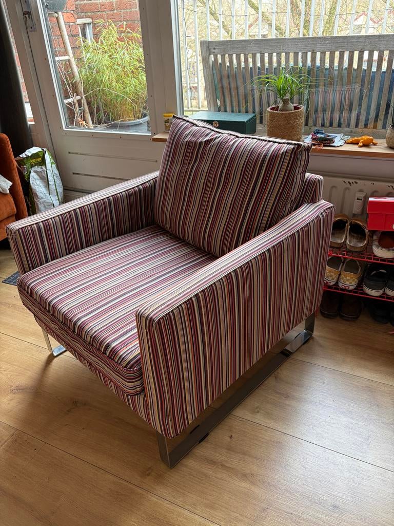 2x IKEA Mellby fauteuil retro multicolour streepjes, Huis en Inrichting, Fauteuils, Ophalen, Gebruikt, 75 tot 100 cm