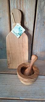 Borrelplankje met vijzel en stamper, olijfhout, Ophalen of Verzenden, Nieuw