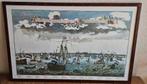 Haven Amsterdam prent'Gezicht op het IJ'mooi ingelijst 67x43, Antiek en Kunst, Kunst | Etsen en Gravures, Ophalen of Verzenden