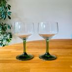 Vintage Wijnglazen Groene Voet - Set van 2, Glas of Glazen, Ophalen of Verzenden, Effen, Glas