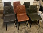 6 stuks microleder antraciet mos cognac horeca stoelen actie, Ophalen, Bruin, Nieuw, Metaal