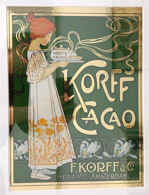 KORFF'S CACAO Art Nouveau Litho Poster Goud, Verzamelen, Posters, Nieuw, Rechthoekig Staand, Verzenden