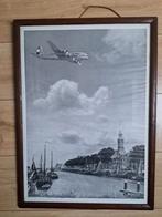 Veere antieke poster KLM propellervliegtuig stadhuis haven, Verzamelen, Luchtvaart en Vliegtuigspotten, Ophalen of Verzenden, Gebruikt