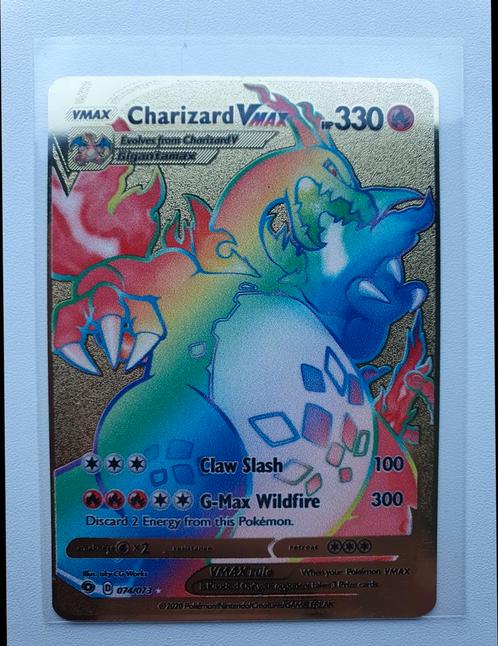 Charizard VMAX #74 Pokemon Champion's Path Metal Card rainbo, Hobby en Vrije tijd, Verzamelkaartspellen | Pokémon, Nieuw, Losse kaart