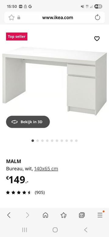 Ikea MALM Bureau wit 140x65cm - afbeelding 5