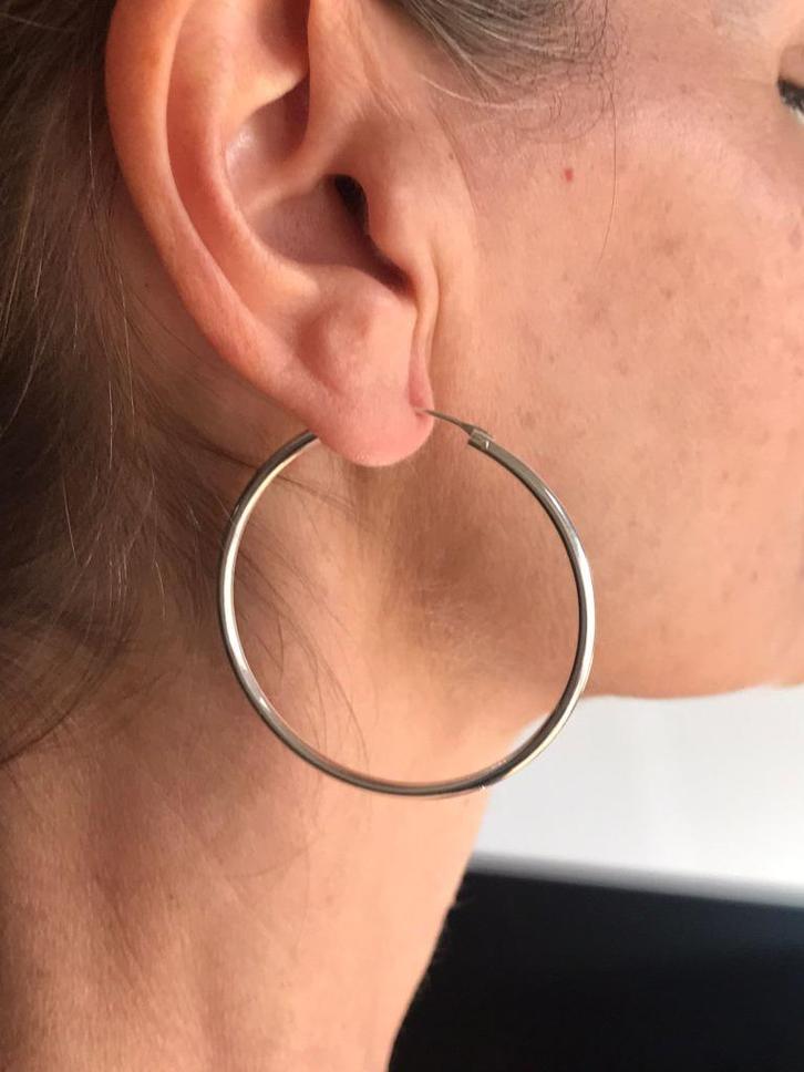 Oorbellen Creolen 45 mm - 925 Sterling Zilver, Sieraden, Tassen en Uiterlijk, Oorbellen, Nieuw, Zilver, Zilver, Ophalen of Verzenden