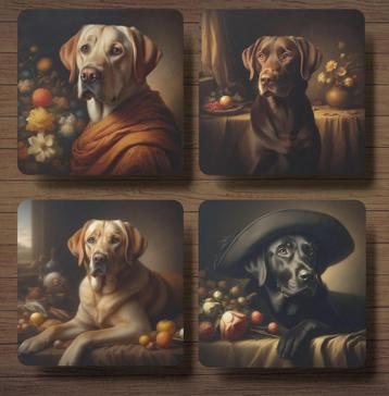 Labrador Rembrandt stijl onderzetters met houder beschikbaar voor biedingen