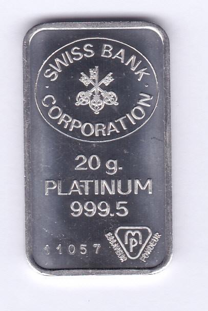 Baartje van 20 gram PLATINA Swiss Bank, Postzegels en Munten, Edelmetalen en Baren, Platina, Ophalen of Verzenden