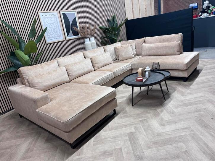 ZGAN Hotel Chique Velvet Velours U-Bank - Beige - 365cm, Huis en Inrichting, Banken | Bankstellen, Zo goed als nieuw, Hoekbank