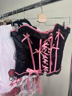 Vintage Y2K zwart en roze korset bustier top, Vintage, Ophalen of Verzenden, Zo goed als nieuw, Vintage