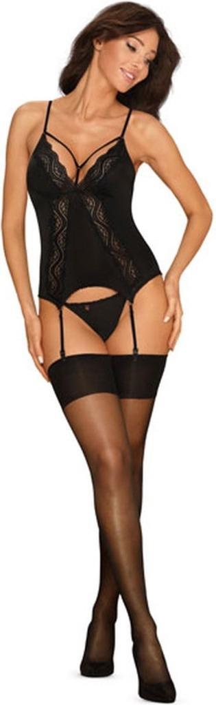 Obsessive Diyosa Jarretelkorset met String Maat S/M (702), Kleding | Dames, Ondergoed en Lingerie, Setje, Zwart, Ophalen of Verzenden