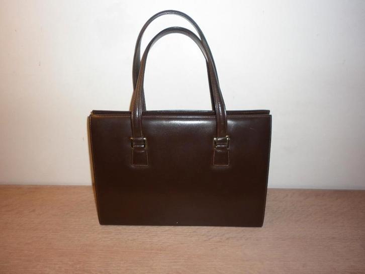 zeer mooie vintage retro bruine lederen handtas - Comtesse, Sieraden, Tassen en Uiterlijk, Tassen | Damestassen, Zo goed als nieuw