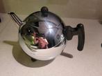 Vintage Metalen Theepot met Zwarte Handgreep, Ophalen of Verzenden, Gebruikt