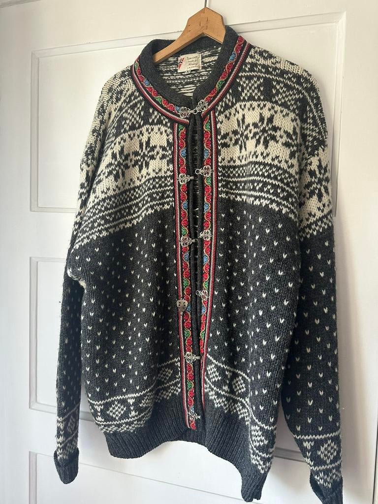 Prachtig vintage orgineel Noors 100% wollen vest L.M. Norway, Ophalen of Verzenden, Gedragen, Maat 42/44 (L), Grijs