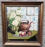 F. P. Rovers, Stilleven met antieke Delfts blauwe tegeltjes., Antiek en Kunst, Ophalen