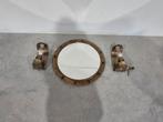 Oude patrijspoort spiegel 60 cm met 2 lampen, Ophalen of Verzenden, Minder dan 50 cm