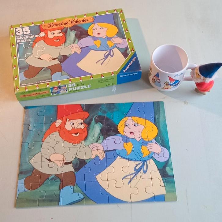 David de Kabouter Set puzzel mok knijppoppetje, Verzamelen, Poppetjes en Figuurtjes, Gebruikt, Ophalen of Verzenden