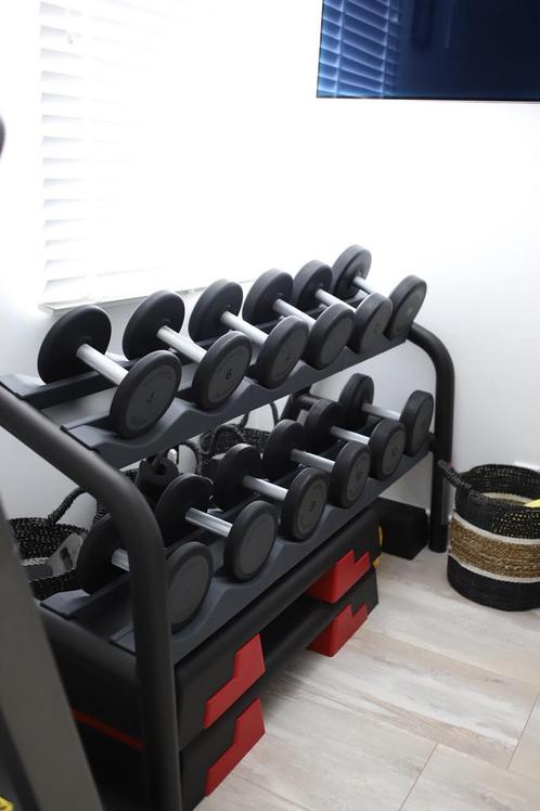 Technogym Dumbbell / Rack Dumbell Rek Zwart + gewichten, Sport en Fitness, Fitnessmaterialen, Zo goed als nieuw, Dumbbell, Ophalen