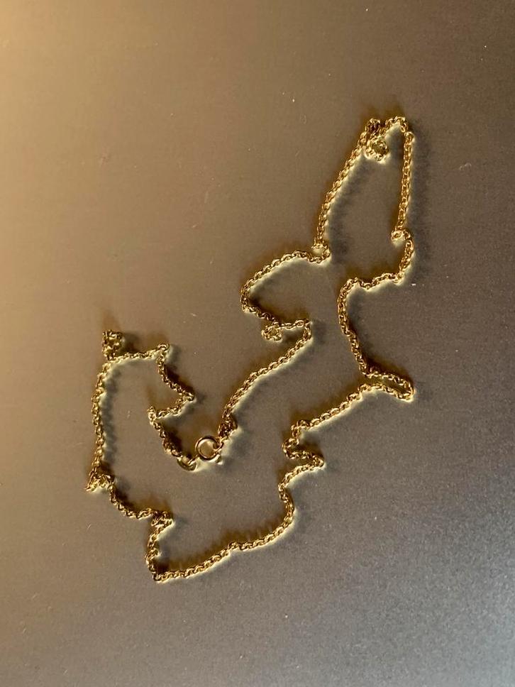 Mooie 14 karaat gouden ketting, ovaal schakeltje, 47 cm lang, Sieraden, Tassen en Uiterlijk, Kettingen, Zo goed als nieuw, Goud