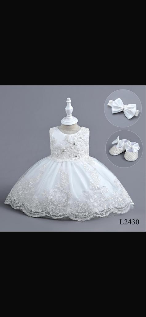 Baby Feestjurk met Hoofdband & Schoenen, Kinderen en Baby's, Babykleding | Maat 74, Nieuw, Meisje, Jurkje of Rokje, Ophalen of Verzenden