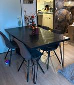 Zwarte eettafel met visgraat + gratis stoelen 160x90, Ophalen, Gebruikt, 100 tot 150 cm, Eikenhout