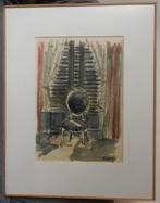 Fraai Aquarel Interieur m stoel Jeanne Bieruma Oosting 50x35, Ophalen of Verzenden