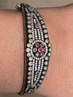 Zilveren vintagearmband met bergkristallen en robijnen, Ophalen of Verzenden, Zo goed als nieuw, Goud, Zilver