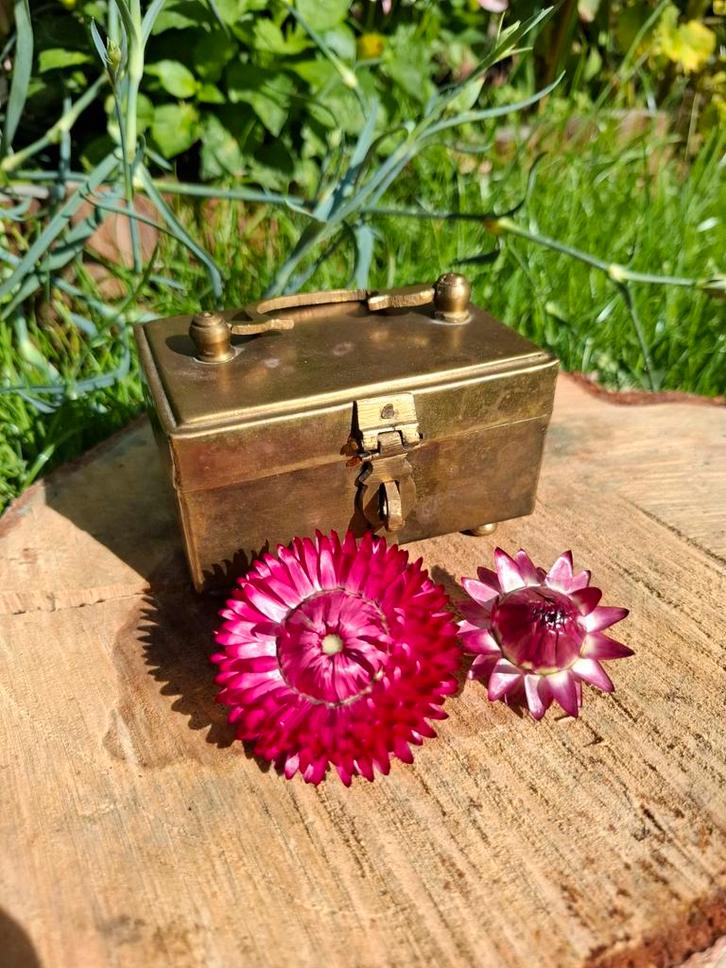 Vintage koperen sieradenkistje, schatkistje, Antiek en Kunst, Curiosa en Brocante, Ophalen of Verzenden