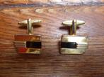 Vintage goudkleurige manchetknopen met zwart, Ophalen of Verzenden, Dames