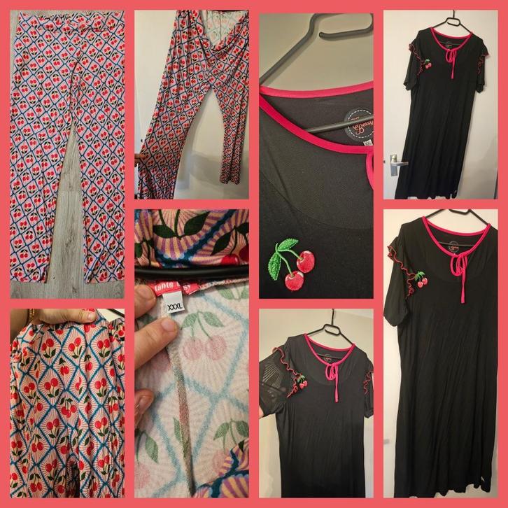 Tante Betsy Cherry Setje XXL zgan, Kleding | Dames, Jurken, Zo goed als nieuw, Maat 46/48 (XL) of groter, Overige kleuren, Onder de knie