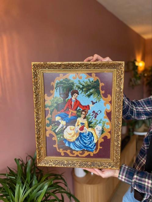 Geborduurd schilderij, Antiek en Kunst, Kunst | Schilderijen | Klassiek, Ophalen of Verzenden