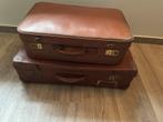 Vintage Bruine Koffers - Set van 2, Sieraden, Tassen en Uiterlijk, Koffers, Gebruikt, 50 tot 60 cm, Slot, Leer