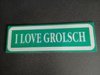 Aluminium plaat met tekst I LOVE GROLSCH 30 x 10 cm., Verzamelen, Biermerken, Ophalen of Verzenden, Zo goed als nieuw, Reclamebord, Plaat of Schild
