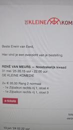 Kaartjes Rene van Meurs, Tickets en Kaartjes, Theater | Cabaret en Komedie, Twee personen, Mei
