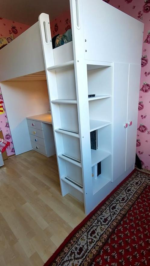 ikea stuva hoogslaper incl bureau, kledingkast en matras, Huis en Inrichting, Slaapkamer | Stapelbedden en Hoogslapers, Gebruikt
