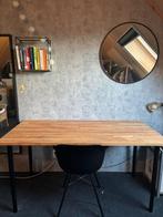 Industrieel bureau met houten blad en metalen poten, Ophalen